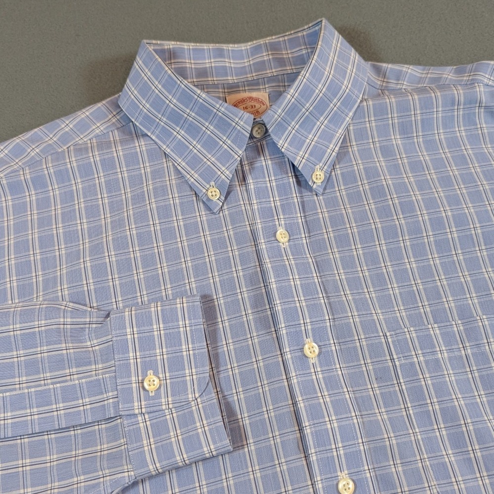 Brooks Brothers EST 1818 Madison Button Down Shirt Non Iron Men 16 33 Blue Plaid